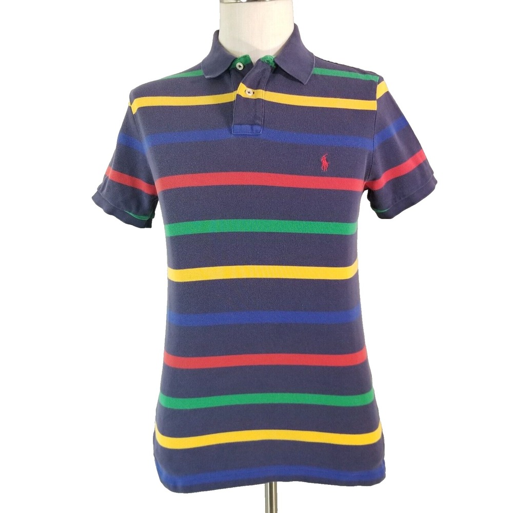 Polo Ralph Lauren shirt men's medium blue stripe short sleeve cotton preppy